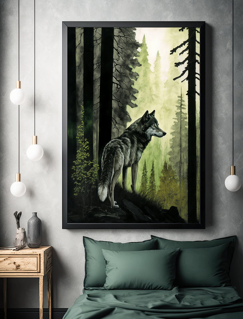 Wolf Watercolor Print Forest Wall Art Nature Wildlife Gift Wild Woodland Animals Painting Home Decor