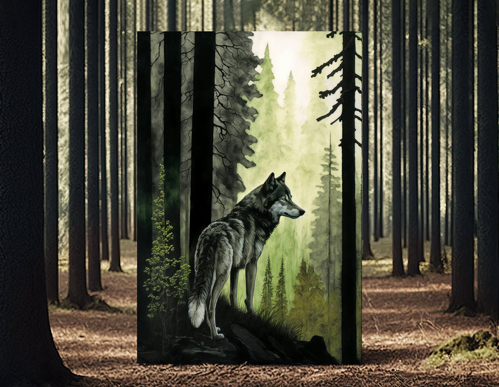 Wolf Watercolor Print Forest Wall Art Nature Wildlife Gift Wild Woodland Animals Painting Home Decor