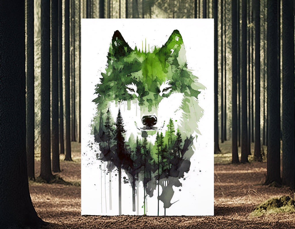 Wolf Watercolor Print Forest Wall Art Nature Wildlife Gift Wild Woodland Animals Painting Home Decor