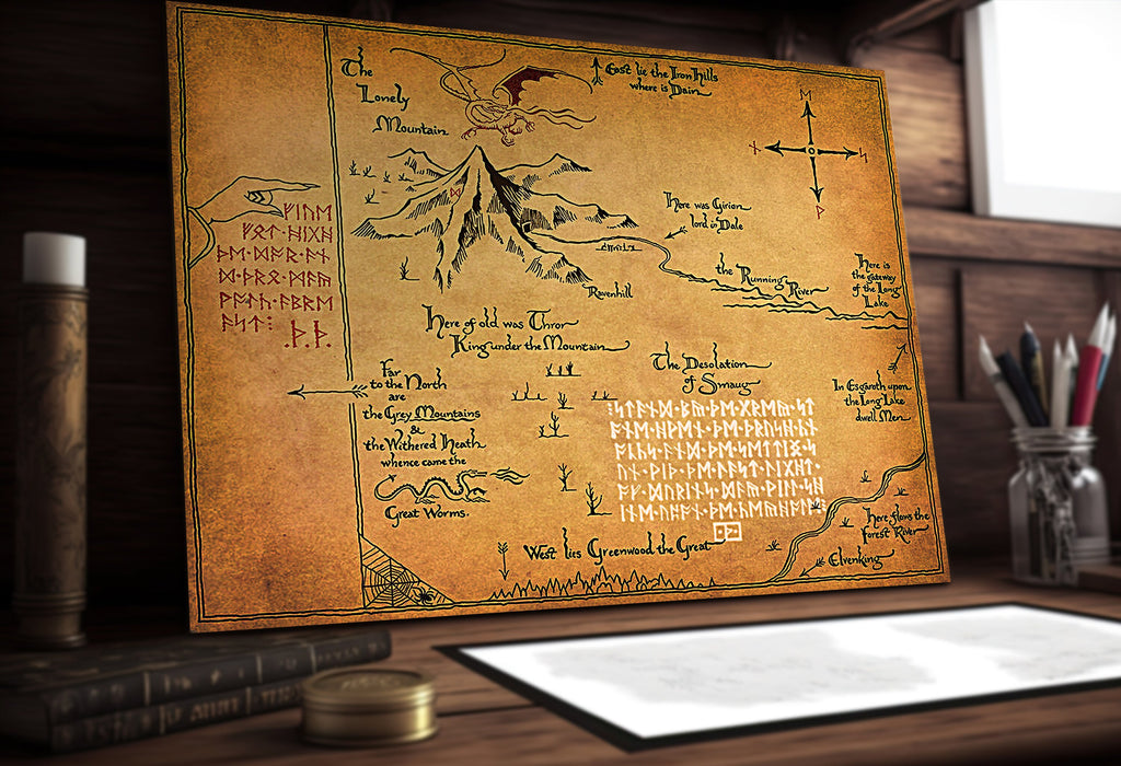 Thorin's Map Hobbit Poster Print Lord of the Rings Canvas Middle Earth Wall Art Nerdy Tolkien Gifts Fantasy Home Decor