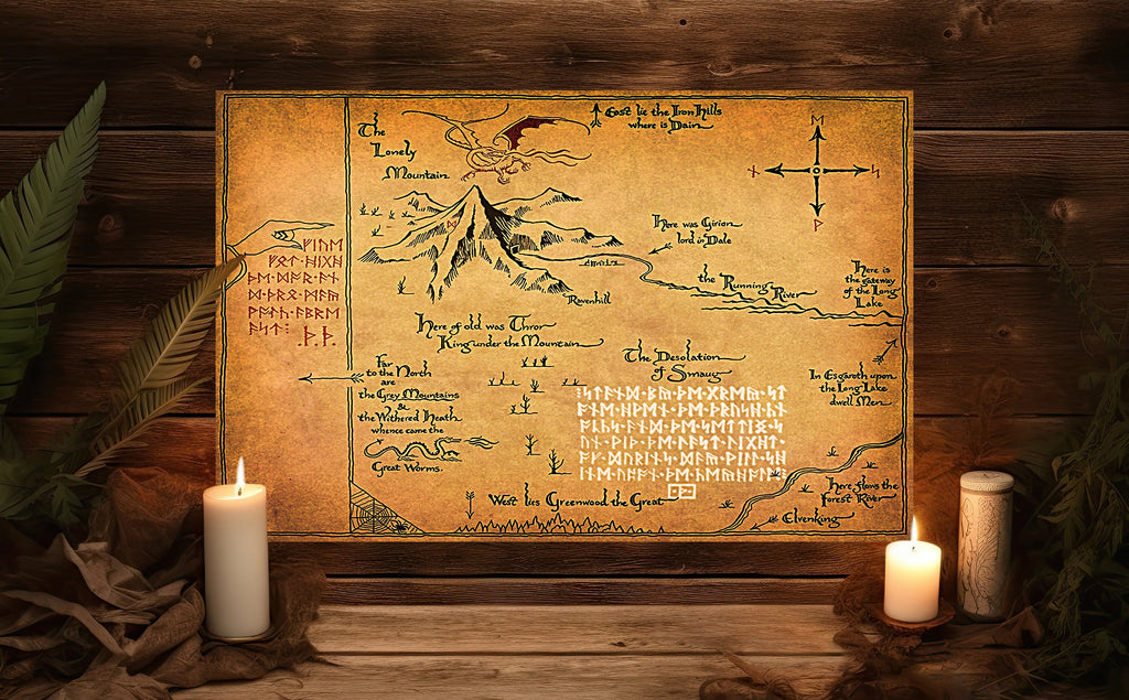 Thorin's Map Hobbit Poster Print Lord of the Rings Canvas Middle Earth Wall Art Nerdy Tolkien Gifts Fantasy Home Decor