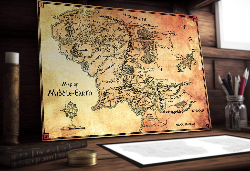 Middle Earth Map Illustration Print Lord of the Rings Silmarillion Wall Art Tolkien Gift Fantasy Home Decor