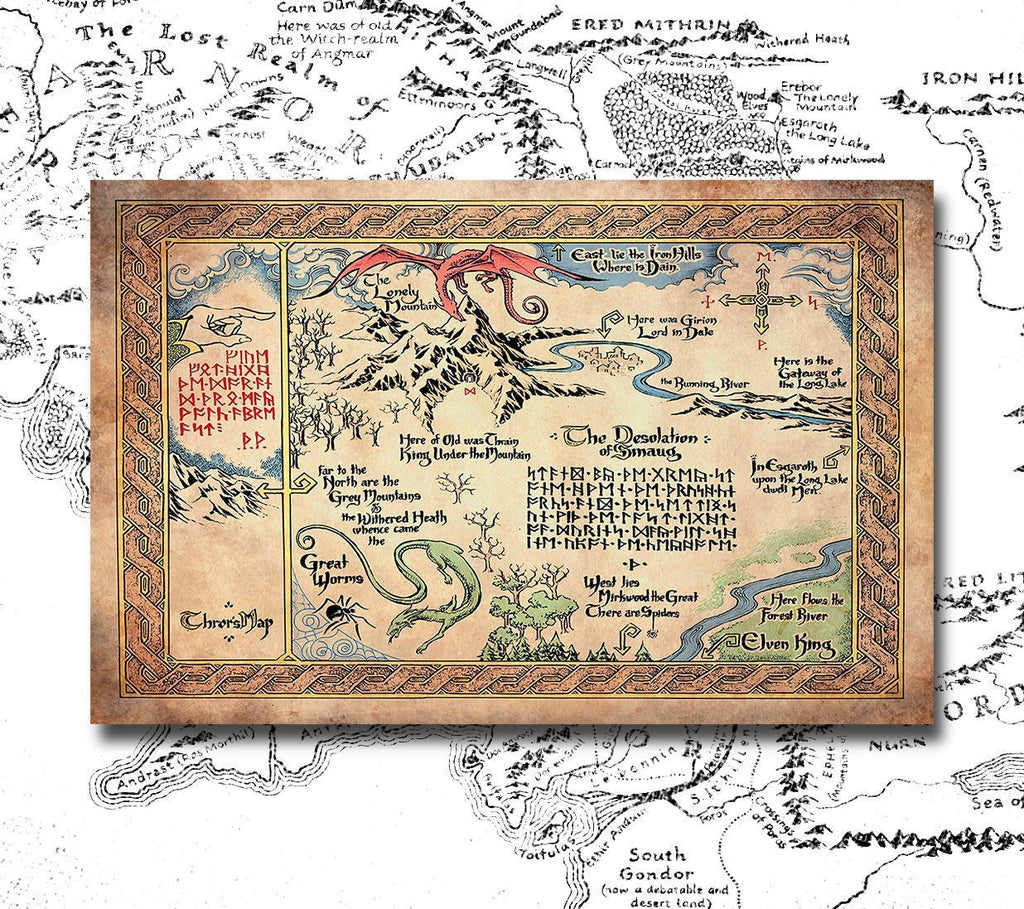 Thorin's Map Hobbit Art Print Lord of the Rings Middle Earth Wall Art Tolkien Gifts Fantasy Home Decor