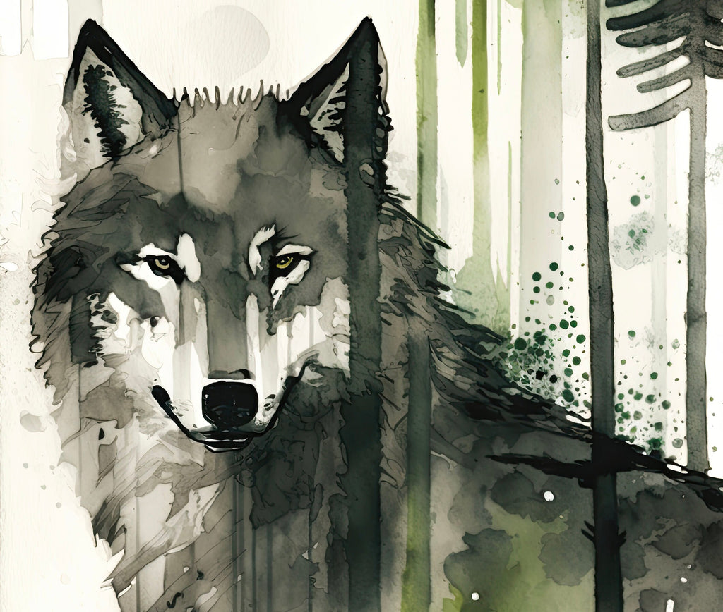 Wolf Watercolor Print Forest Wall Art Nature Wildlife Gift Wild Woodland Animals Painting Home Decor