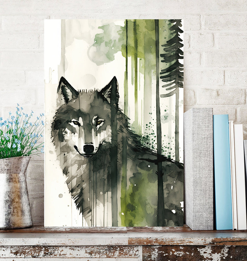 Wolf Watercolor Print Forest Wall Art Nature Wildlife Gift Wild Woodland Animals Painting Home Decor