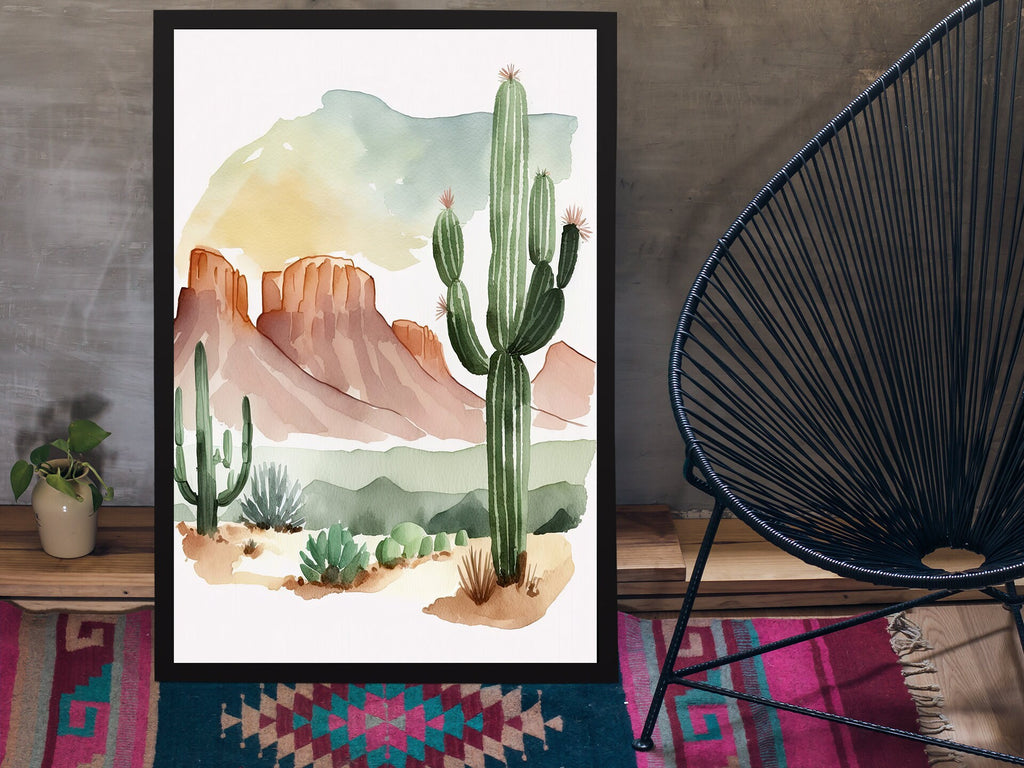 Minimalist Sonoran Desert Cactus Wall Art Southwest Nature Inspired Watercolor Print Western Boho Decor Southwestern Landscape Painting Gift