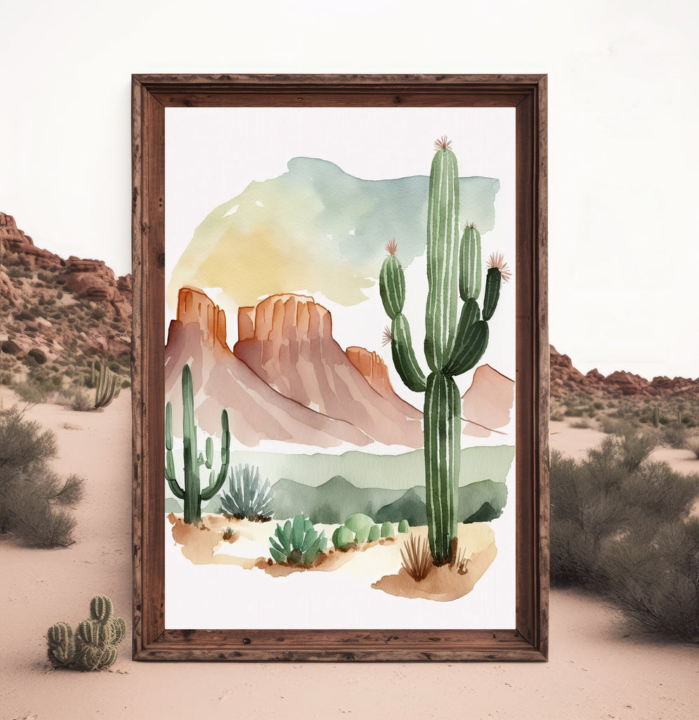 Minimalist Sonoran Desert Cactus Wall Art Southwest Nature Inspired Watercolor Print Western Boho Decor Southwestern Landscape Painting Gift