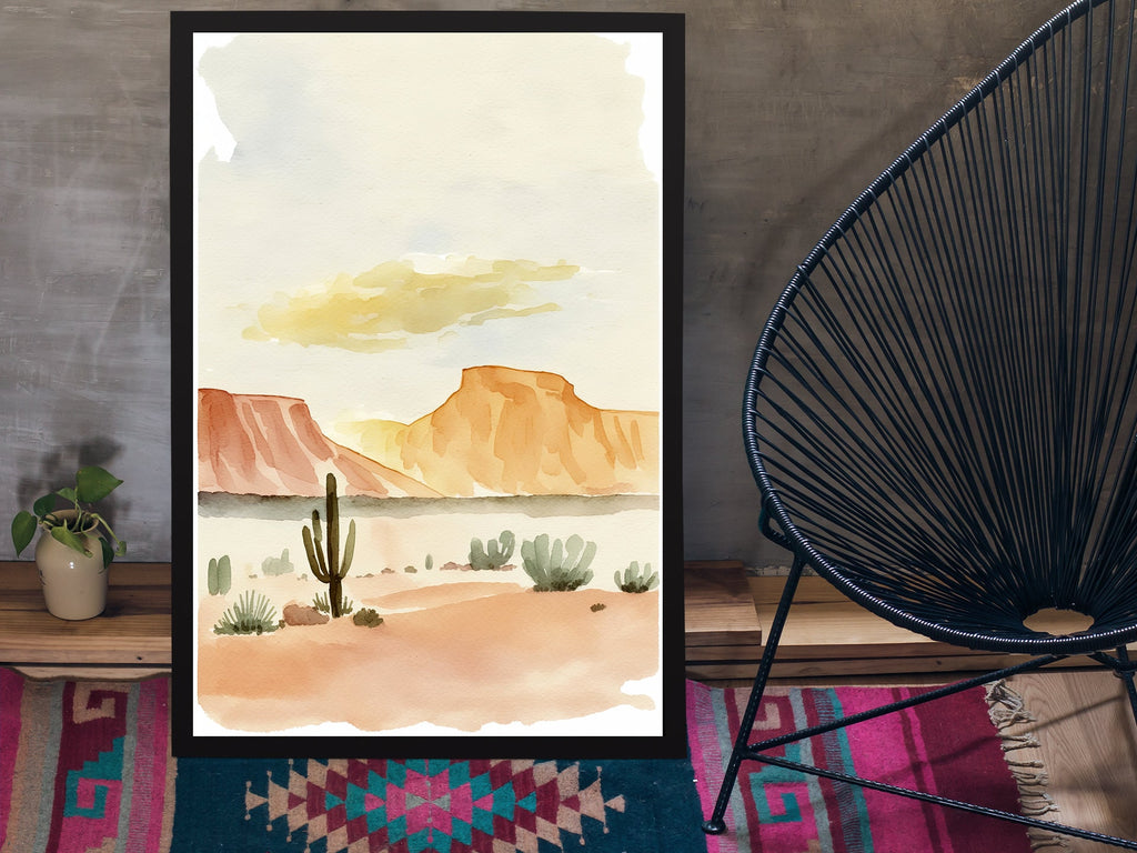 Minimalist Sonoran Desert Cactus Wall Art Southwest Nature Inspired Watercolor Print Western Boho Decor Southwestern Landscape Painting Gift