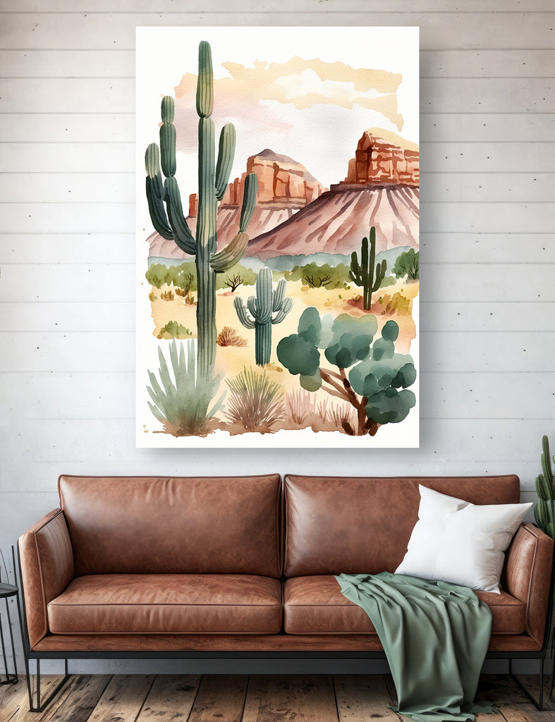 Minimalist Sonoran Desert Cactus Wall Art Southwest Nature Inspired Watercolor Print Western Boho Decor Southwestern Landscape Painting Gift