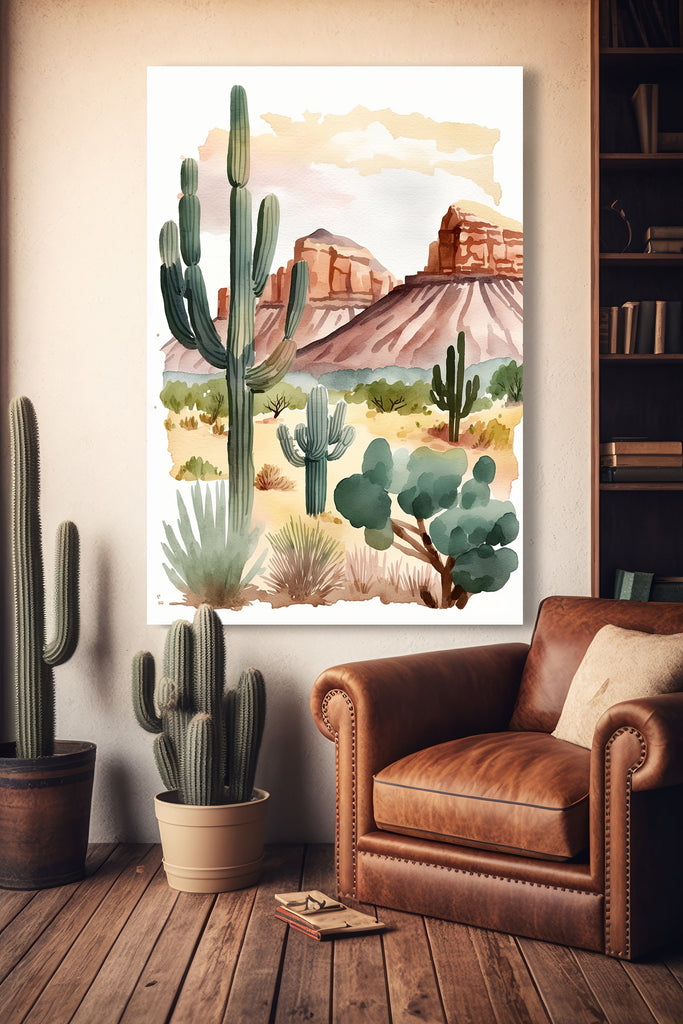 Minimalist Sonoran Desert Cactus Wall Art Southwest Nature Inspired Watercolor Print Western Boho Decor Southwestern Landscape Painting Gift