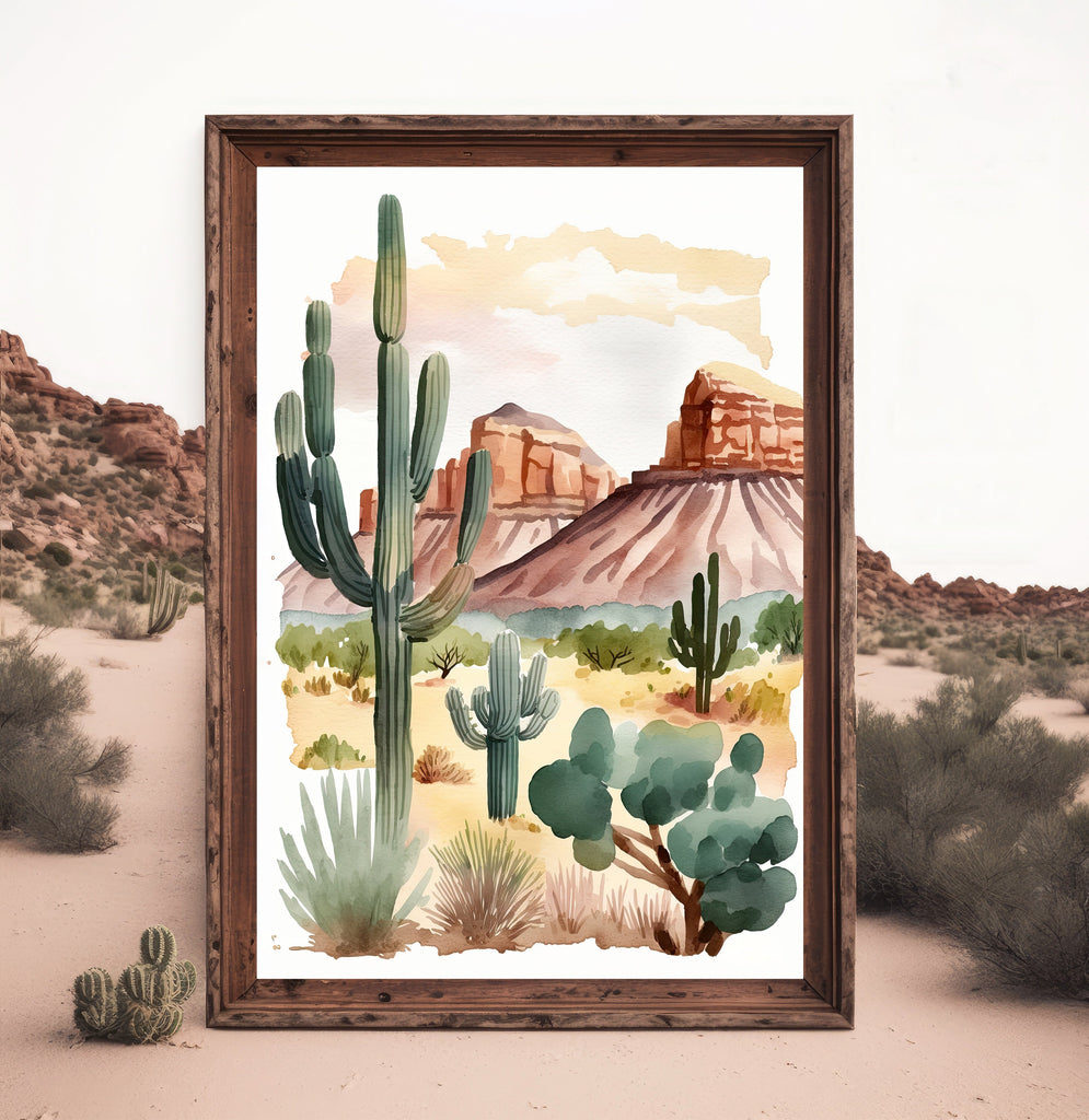 Minimalist Sonoran Desert Cactus Wall Art Southwest Nature Inspired Watercolor Print Western Boho Decor Southwestern Landscape Painting Gift