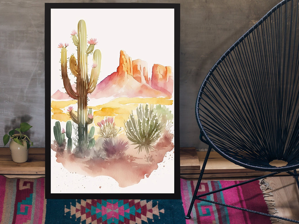 Minimalist Sonoran Desert Cactus Wall Art Southwest Nature Inspired Watercolor Print Western Boho Decor Southwestern Landscape Painting Gift