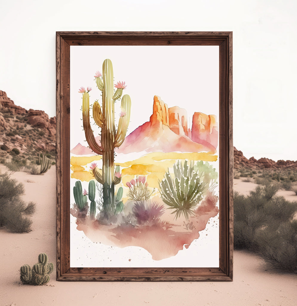 Minimalist Sonoran Desert Cactus Wall Art Southwest Nature Inspired Watercolor Print Western Boho Decor Southwestern Landscape Painting Gift