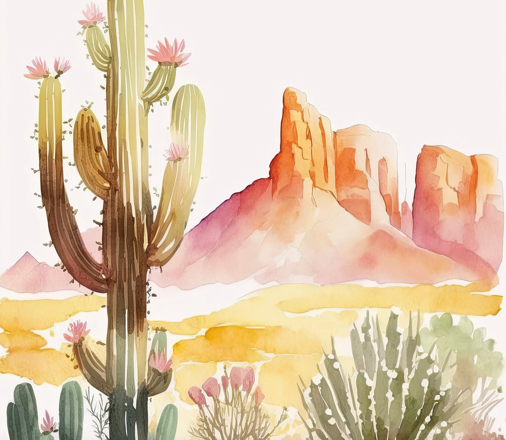 Minimalist Sonoran Desert Cactus Wall Art Southwest Nature Inspired Watercolor Print Western Boho Decor Southwestern Landscape Painting Gift