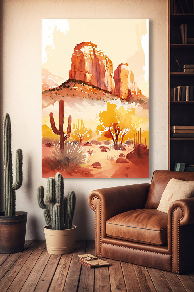 Minimalist Sedona Arizona Desert Wall Art Print Southwest Nature Inspired Watercolor Landscape Painting Western Boho Decor Southwestern Gift