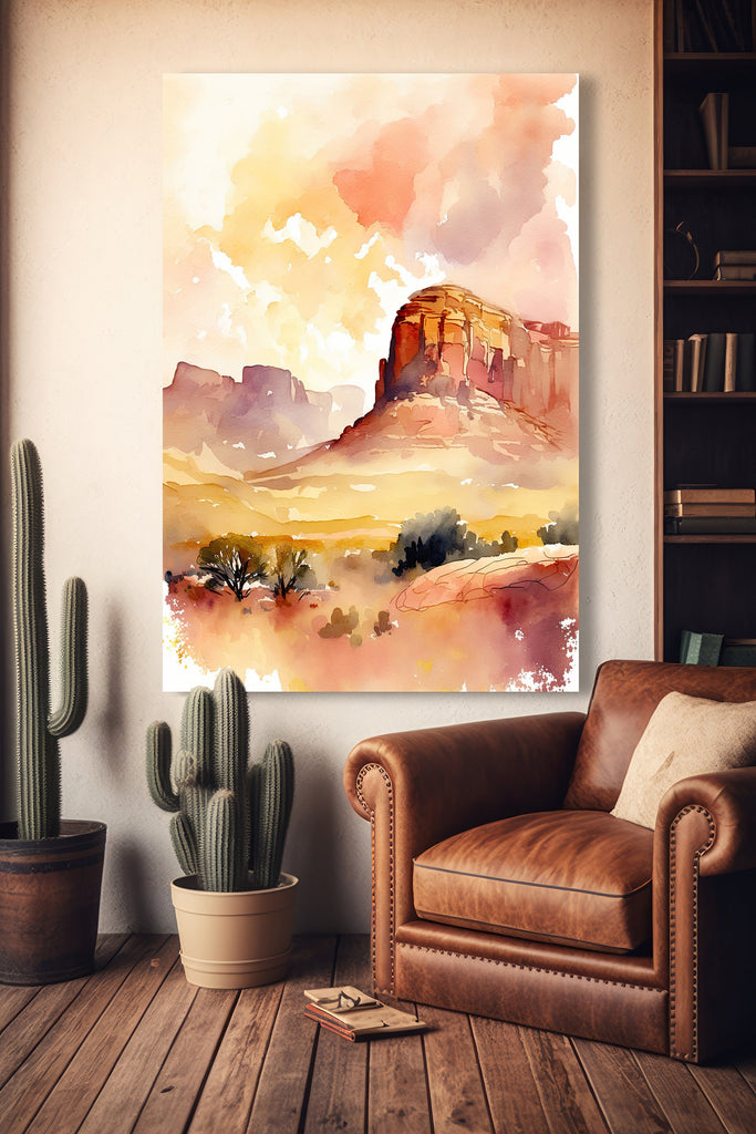 Minimalist Sedona Arizona Desert Wall Art Print Southwest Nature Inspired Watercolor Landscape Painting Western Boho Decor Southwestern Gift