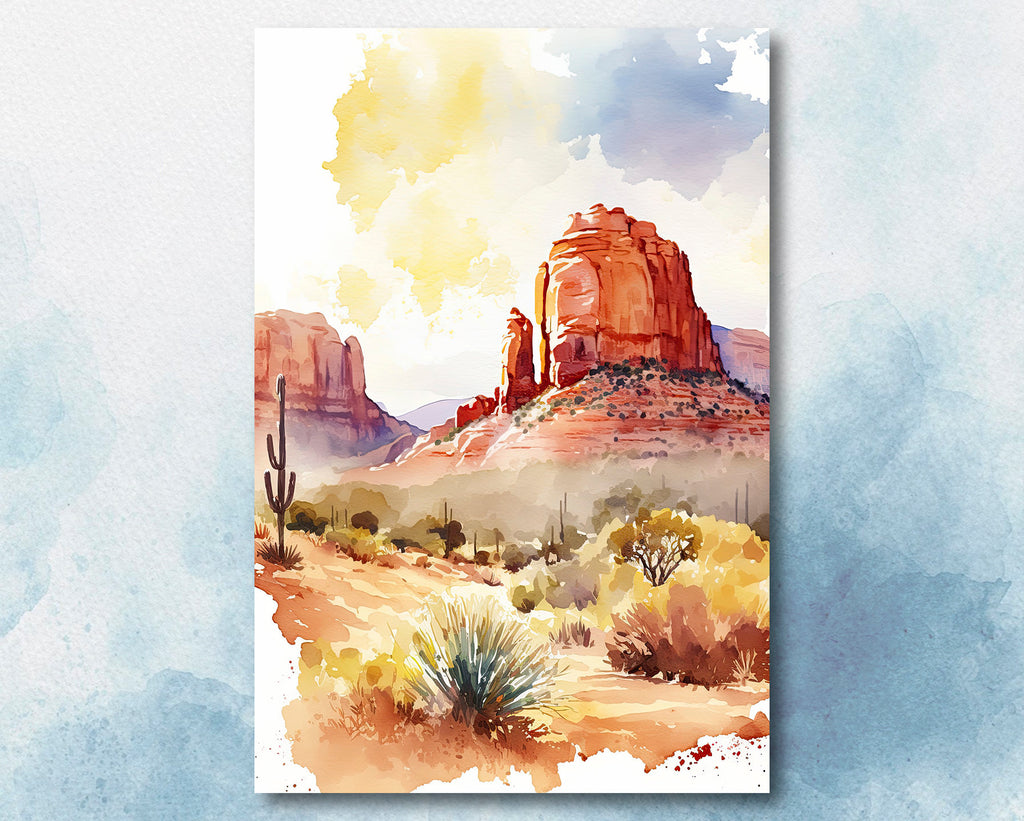 Minimalist Sedona Arizona Desert Wall Art Print Southwest Nature Inspired Watercolor Landscape Painting Western Boho Decor Southwestern Gift