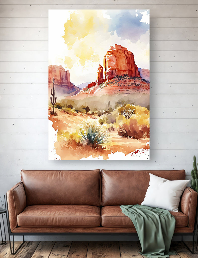 Minimalist Sedona Arizona Desert Wall Art Print Southwest Nature Inspired Watercolor Landscape Painting Western Boho Decor Southwestern Gift