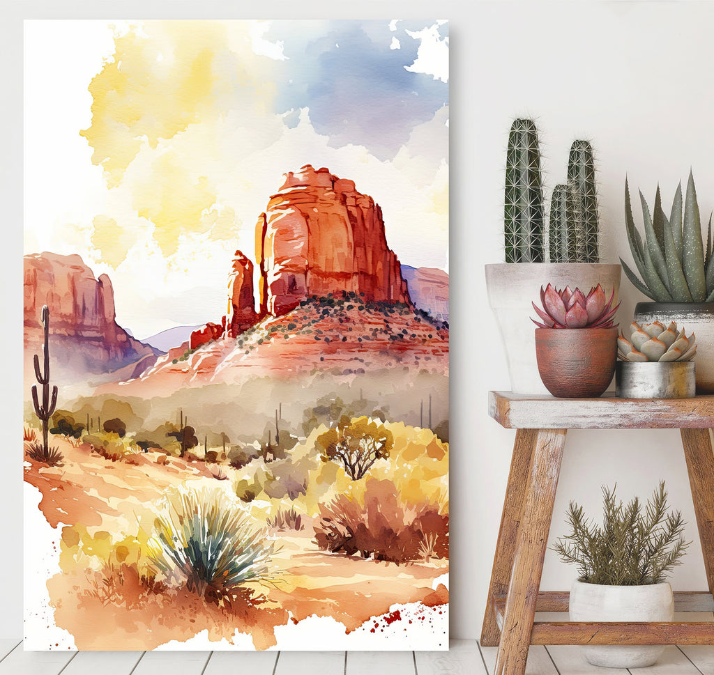 Minimalist Sedona Arizona Desert Wall Art Print Southwest Nature Inspired Watercolor Landscape Painting Western Boho Decor Southwestern Gift