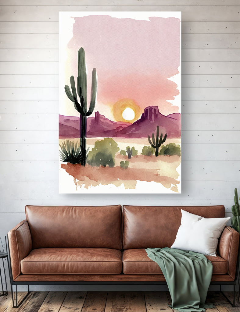 Minimalist Sonoran Desert Sunset Cactus Wall Art Southwest Nature Inspired Watercolor Print Western Decor Southwestern Landscape Painting