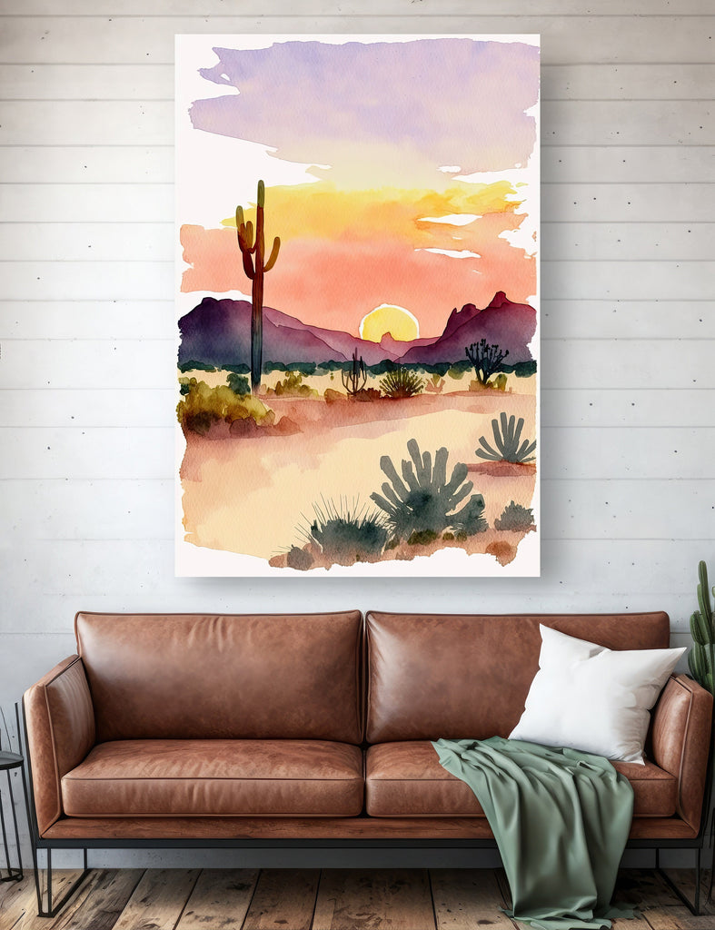 Minimalist Sonoran Desert Sunset Cactus Wall Art Southwest Nature Inspired Watercolor Print Western Decor Southwestern Landscape Painting