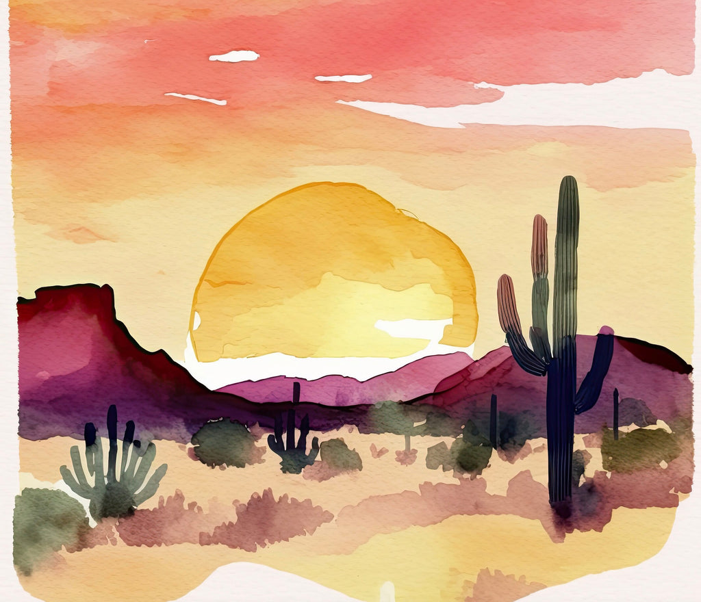 Minimalist Sonoran Desert Sunset Cactus Wall Art Southwest Nature Inspired Watercolor Print Western Decor Southwestern Landscape Painting