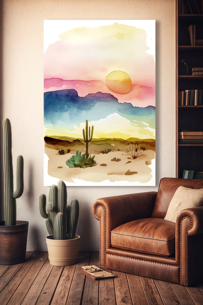 Minimalist Sonoran Desert Sunset Cactus Wall Art Southwest Nature Inspired Watercolor Print Western Decor Southwestern Landscape Painting