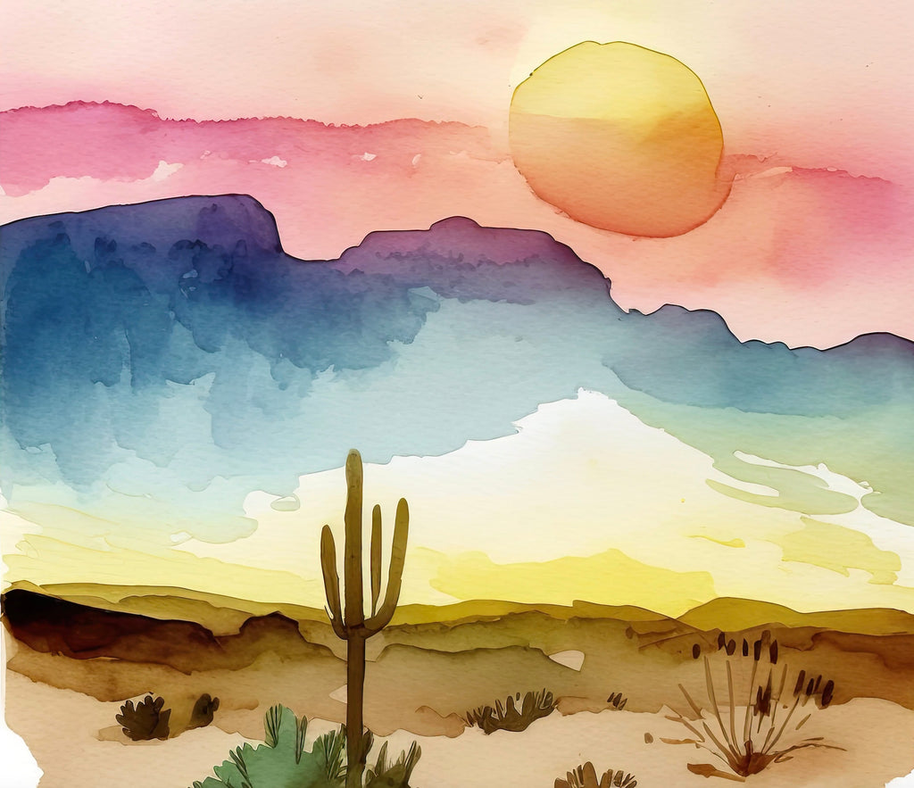 Minimalist Sonoran Desert Sunset Cactus Wall Art Southwest Nature Inspired Watercolor Print Western Decor Southwestern Landscape Painting