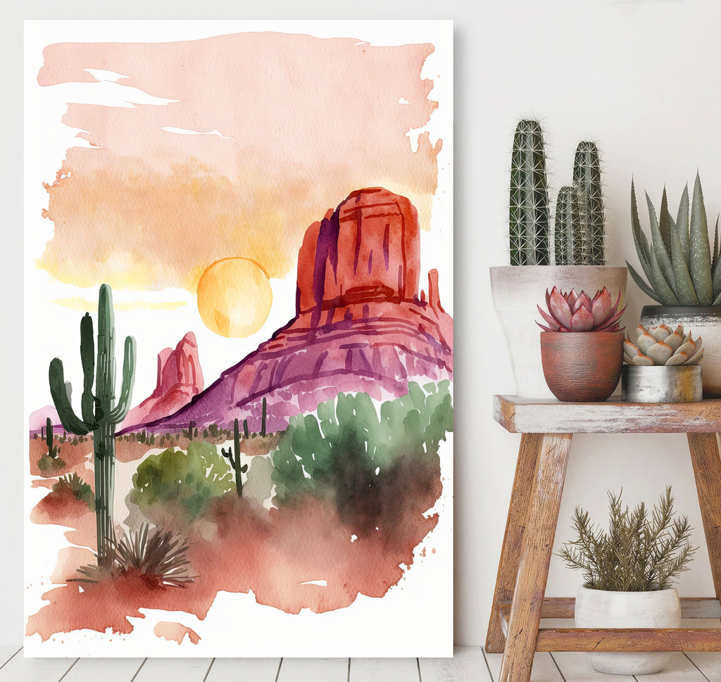 Minimalist Sedona Arizona Desert Wall Art Print Southwest Nature Inspired Watercolor Landscape Painting Western Boho Decor Southwestern Gift