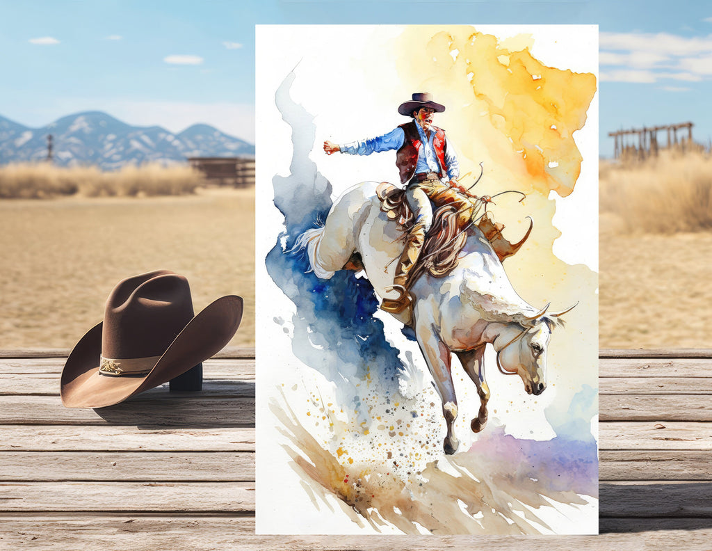 Western Cowboy Bull Riding Rodeo Poster or Canvas Art Horseback Riding Print Southwestern Wall Art Decor