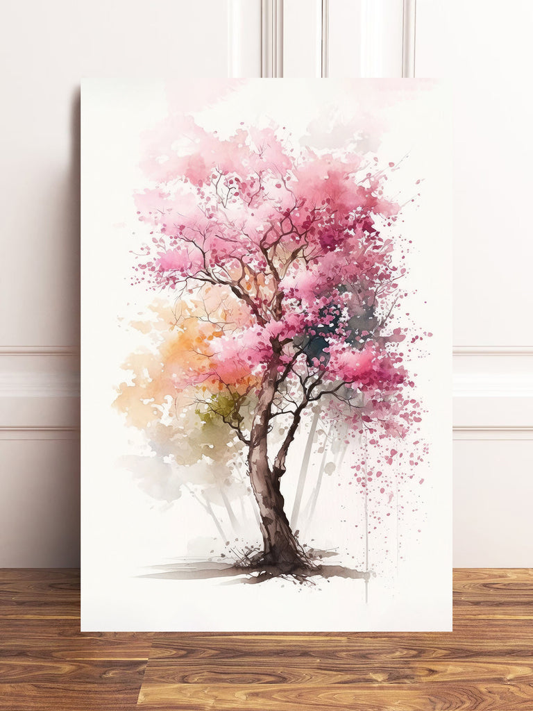 Japanese Pink Sakura Cherry Blossom Bonsai Tree Wall Art Asian Print Nature Inspired Zen Botanical Watercolor Painting Gift Floral Decor