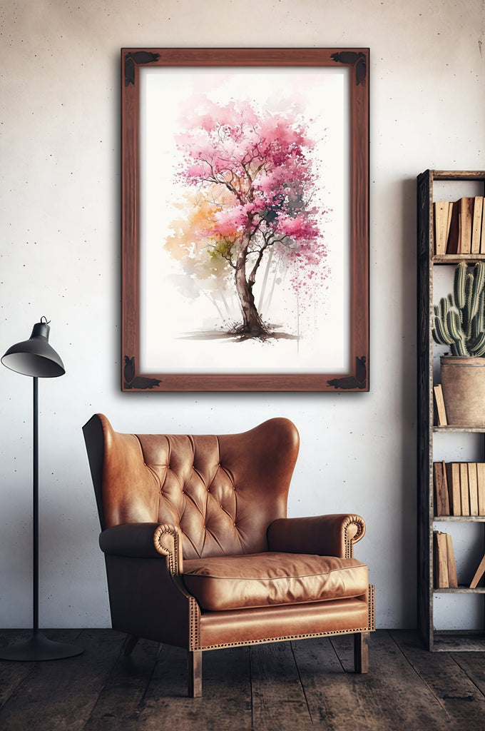 Japanese Pink Sakura Cherry Blossom Bonsai Tree Wall Art Asian Print Nature Inspired Zen Botanical Watercolor Painting Gift Floral Decor