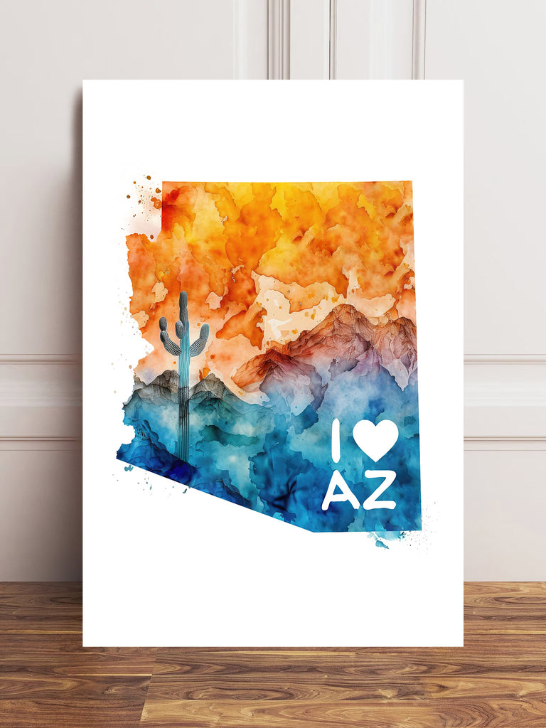 Arizona State Map Wall Art AZ Sonoran Desert Print Southwest Watercolor Painting Gift Southwestern Home Decor