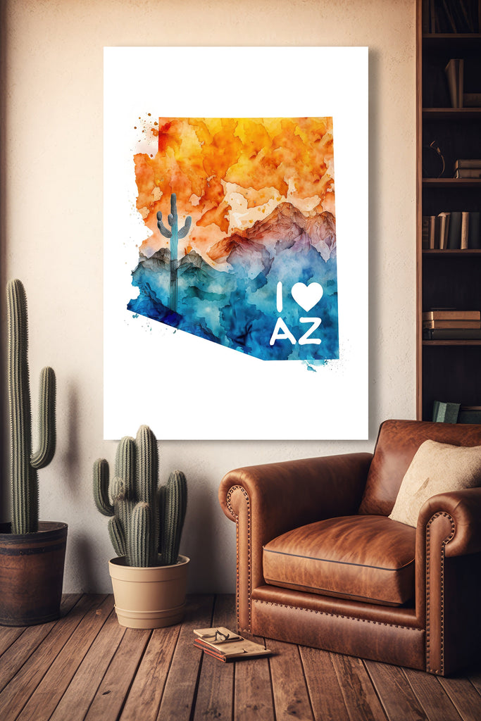 Arizona State Map Wall Art AZ Sonoran Desert Print Southwest Watercolor Painting Gift Southwestern Home Decor