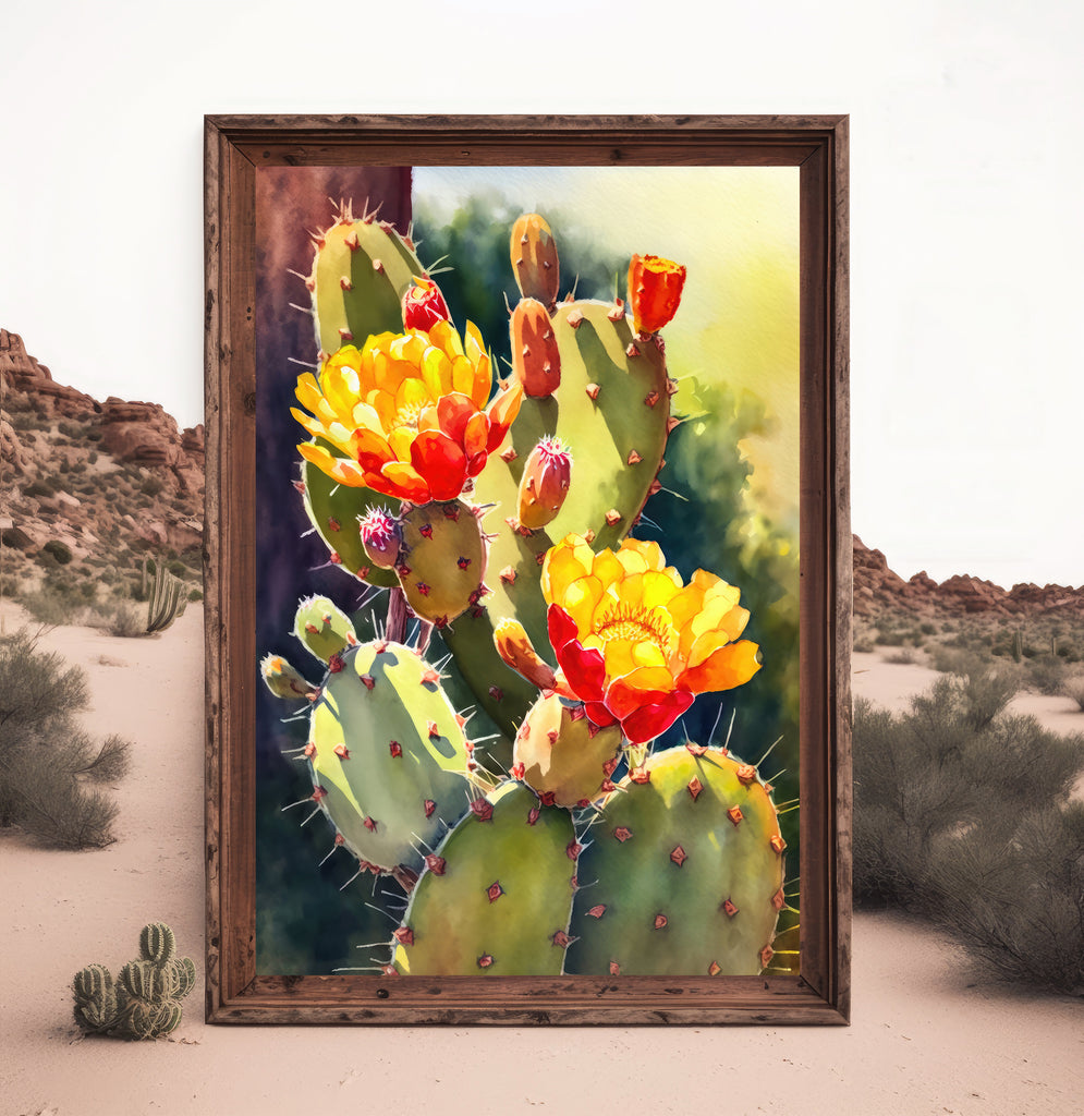 Flower Prickly Pear Cactus Print Watercolor Painting Botanical Desert Wall Art Nature Inspired Sonoran Art Southwest Gift Western Decor