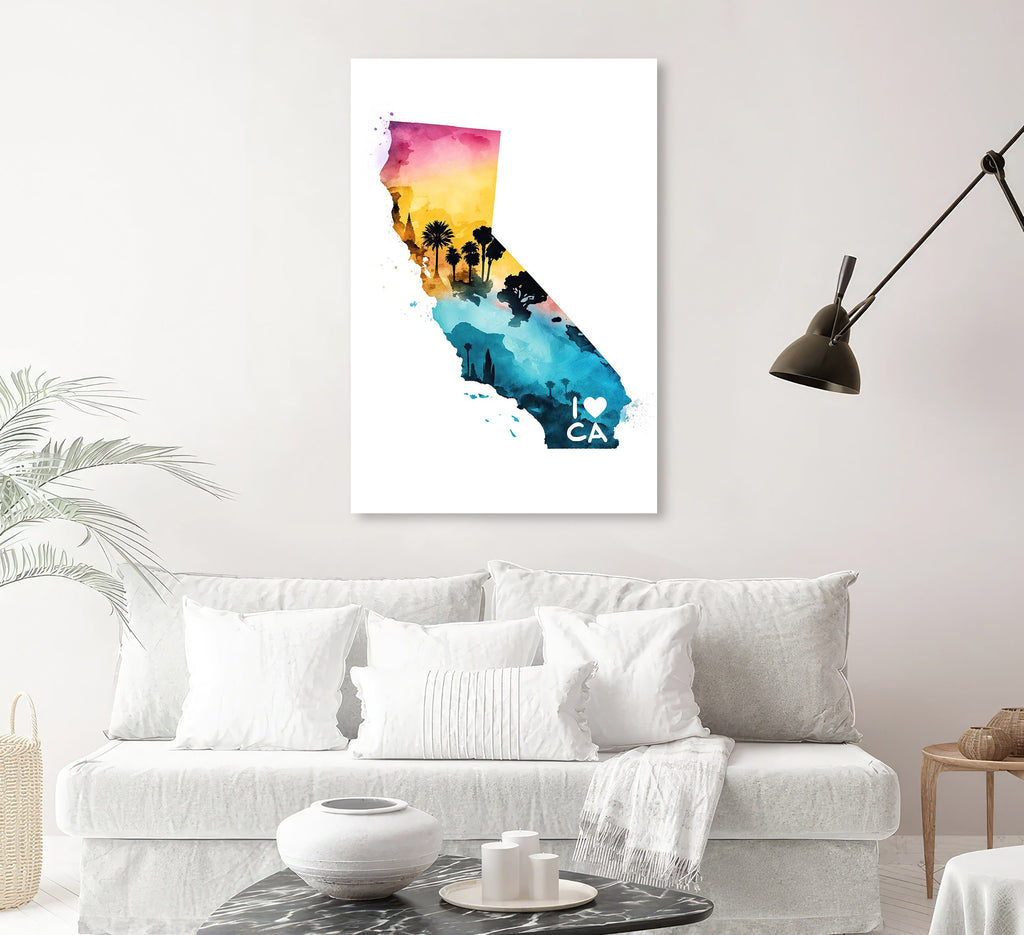 California State Map Wall Art CA Print Watercolor Painting Housewarming Gift Cali Home Decor