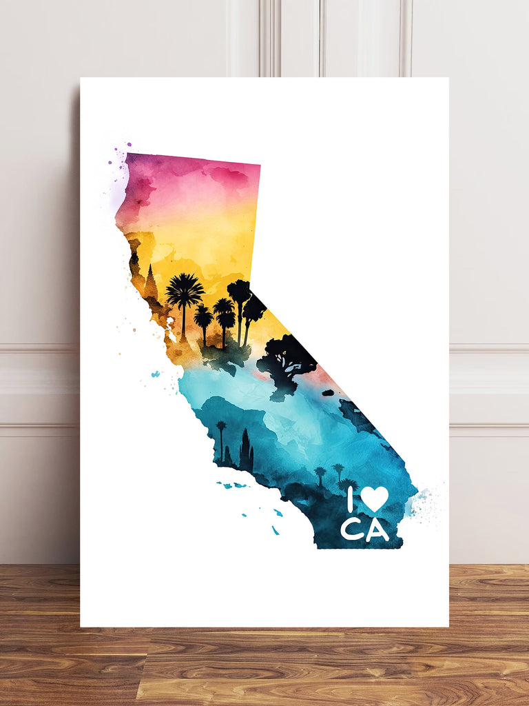 California State Map Wall Art CA Print Watercolor Painting Housewarming Gift Cali Home Decor