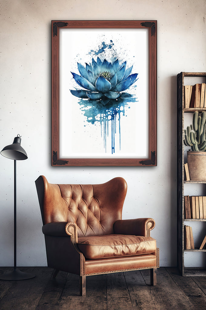 Blue Egyptian Lotus Flower Wall Art Water Lily Painting Print Nature Inspired Floral Watercolor Gift Relaxing Botanical Zen Decor