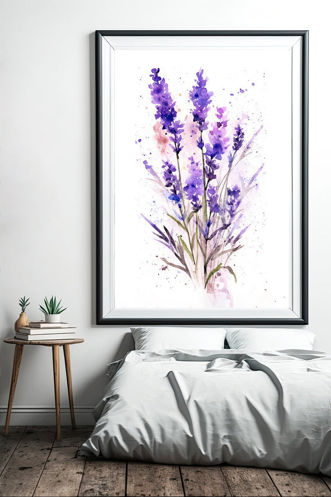 Minimalist Lavender Flower Bouquet Wall Art Cottagecore Decor Wildflower Painting Floral Nature Inspired Botanical Farmhouse Kitchen Print