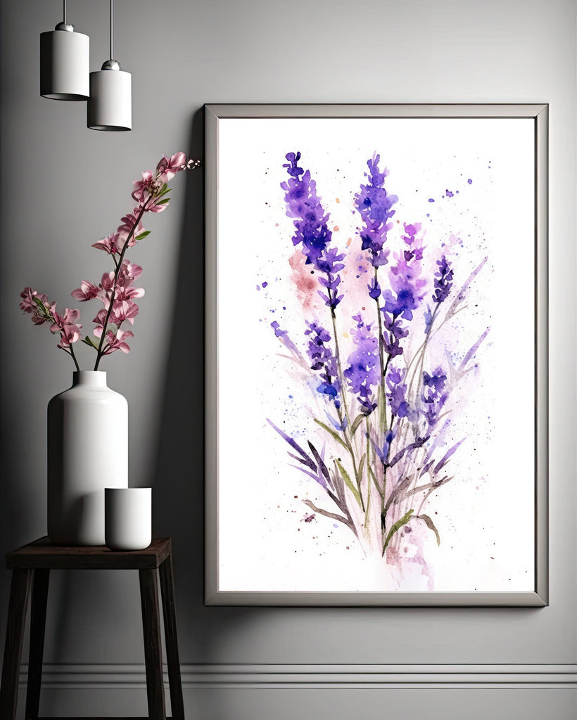 Minimalist Lavender Flower Bouquet Wall Art Cottagecore Decor Wildflower Painting Floral Nature Inspired Botanical Farmhouse Kitchen Print