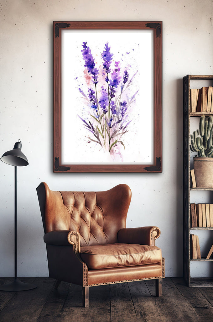 Minimalist Lavender Flower Bouquet Wall Art Cottagecore Decor Wildflower Painting Floral Nature Inspired Botanical Farmhouse Kitchen Print