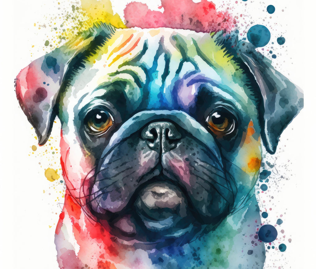 Pug Dog Watercolor Portrait Painting Wall Art Print Cute Pet Keepsake Gift Dog Lover Adorable Canine Home Decor for Puppy Dog Lovers!
