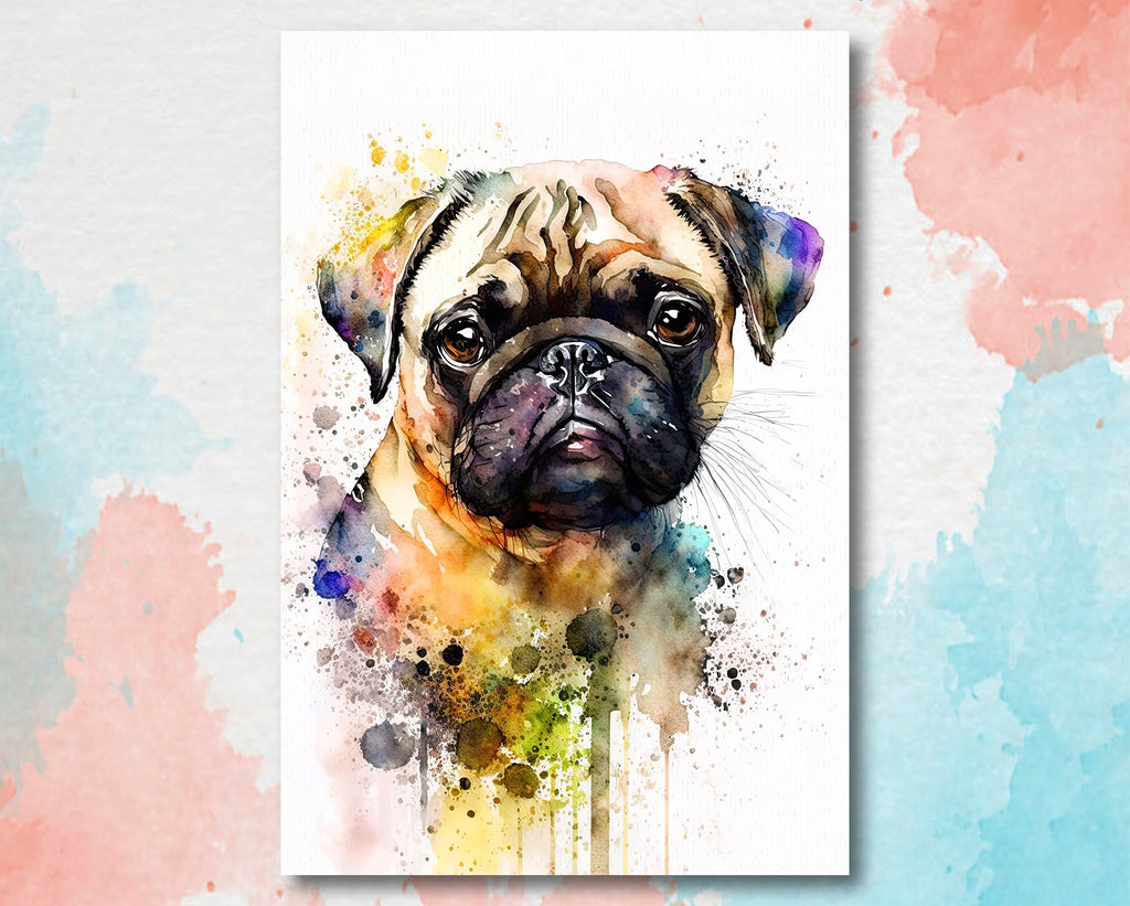 Pug Dog Watercolor Portrait Painting Wall Art Print Cute Pet Keepsake Gift Dog Lover Adorable Canine Home Decor for Puppy Dog Lovers!