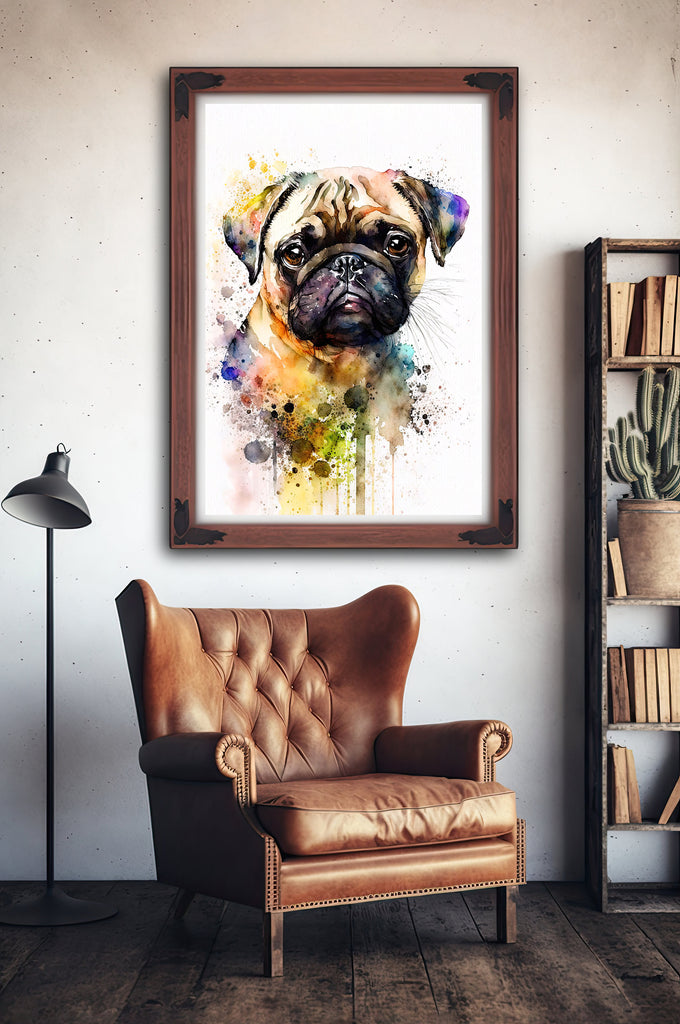 Pug Dog Watercolor Portrait Painting Wall Art Print Cute Pet Keepsake Gift Dog Lover Adorable Canine Home Decor for Puppy Dog Lovers!