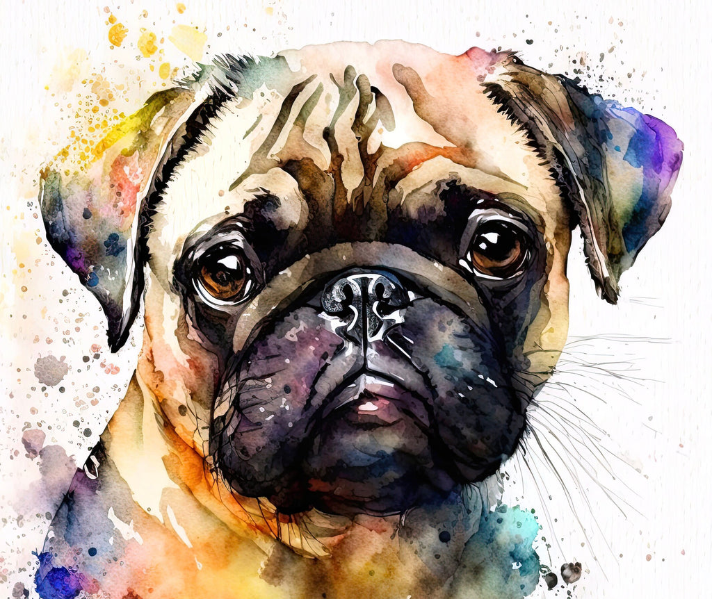 Pug Dog Watercolor Portrait Painting Wall Art Print Cute Pet Keepsake Gift Dog Lover Adorable Canine Home Decor for Puppy Dog Lovers!