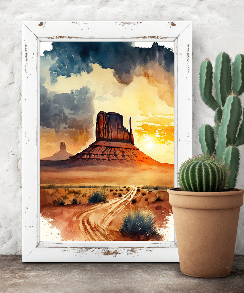 Monument Valley Desert Sunset Art Print Arizona Sonoran Watercolor Southwest Wall Art Boho Wall Decor Gift Southwestern Decor