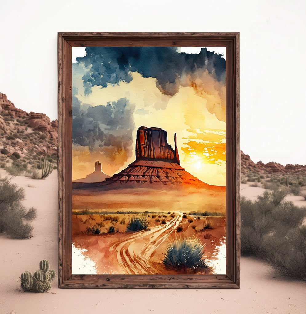 Monument Valley Desert Sunset Art Print Arizona Sonoran Watercolor Southwest Wall Art Boho Wall Decor Gift Southwestern Decor