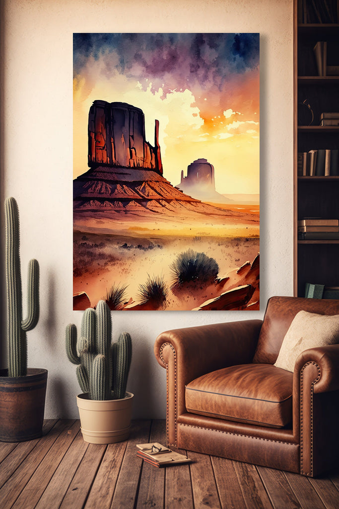 Monument Valley Desert Sunset Art Print Arizona Sonoran Watercolor Southwest Wall Art Boho Wall Decor Gift Southwestern Decor