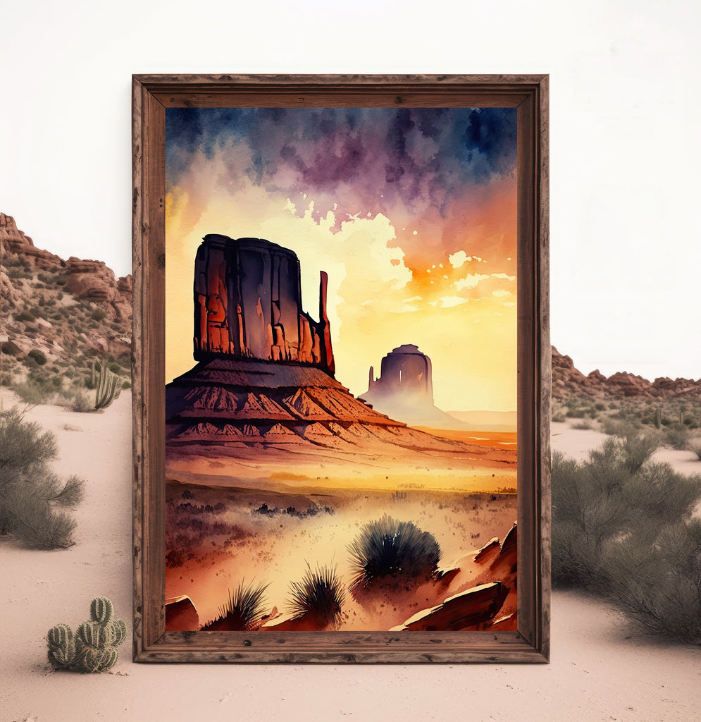 Monument Valley Desert Sunset Art Print Arizona Sonoran Watercolor Southwest Wall Art Boho Wall Decor Gift Southwestern Decor