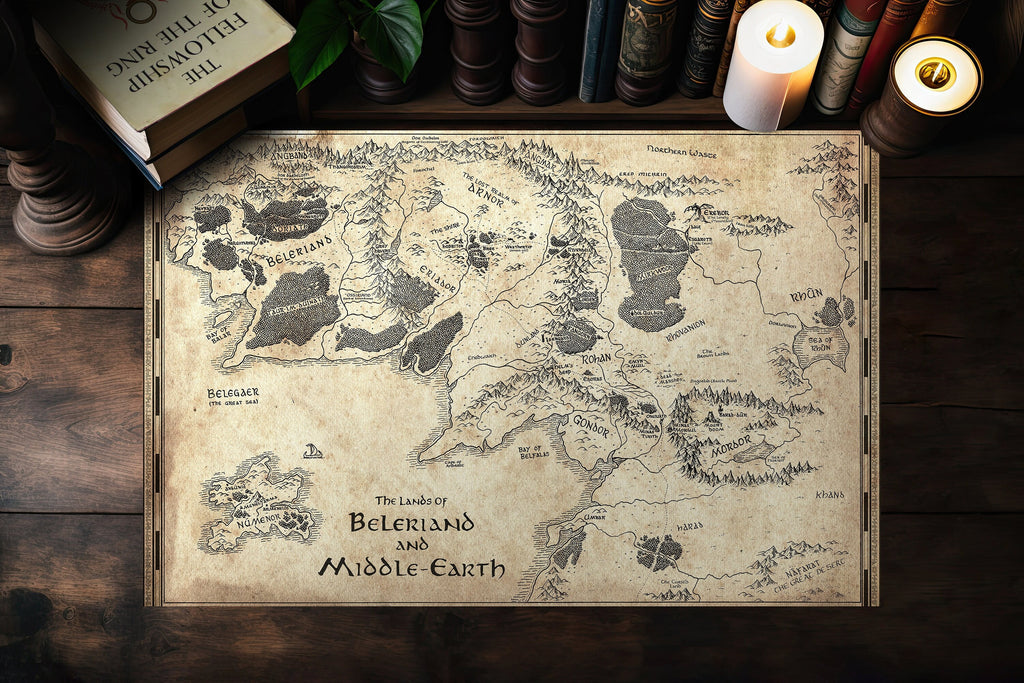 Beleriand Middle Earth Map Illustration Print Lord of the Rings Silmarillion Wall Art Tolkien Gift Fantasy Home Decor